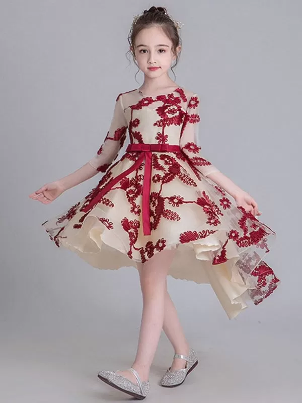 Half Sleeves Embroidered Kids Party Dress Flower Girl Dresses