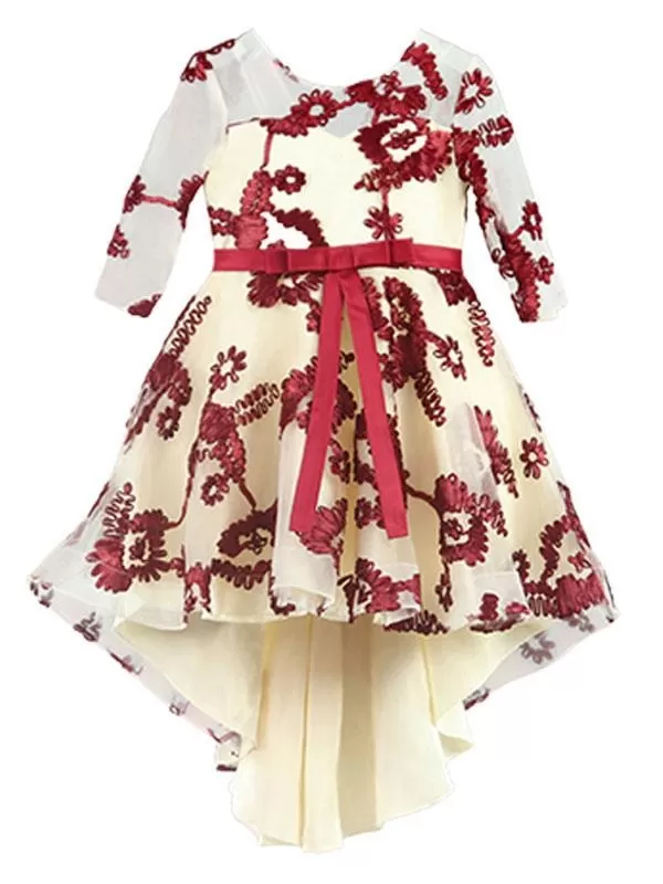 Half Sleeves Embroidered Kids Party Dress Flower Girl Dresses