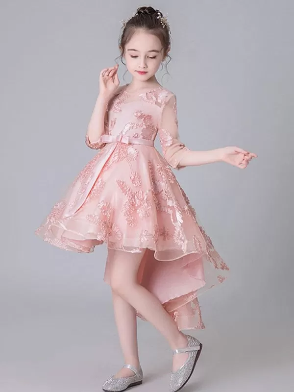 Half Sleeves Embroidered Kids Party Dress Flower Girl Dresses