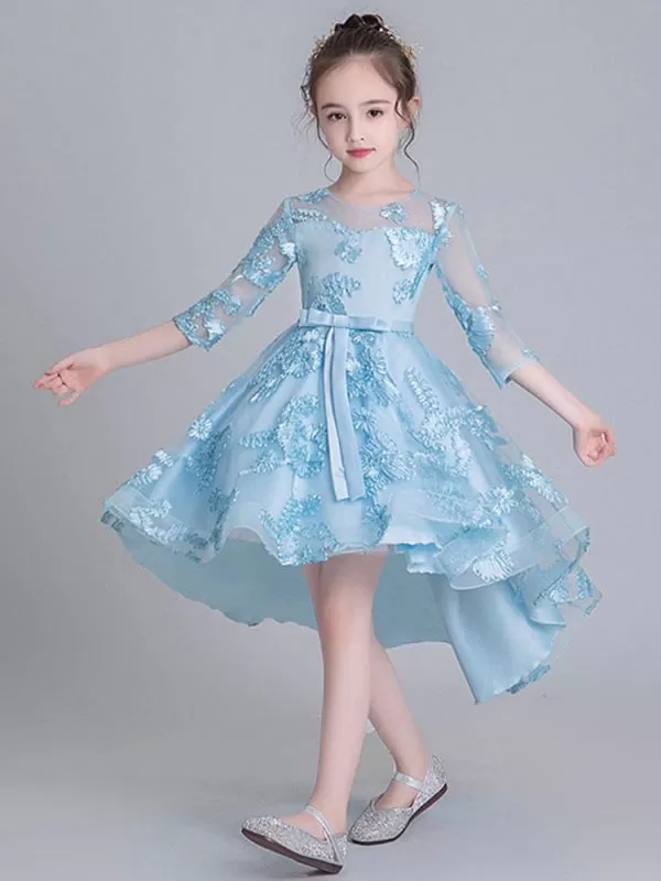 Half Sleeves Embroidered Kids Party Dress Flower Girl Dresses