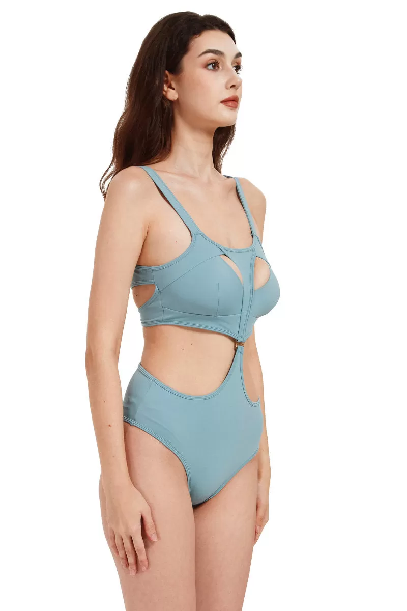 Hamade Activewear Neck Ring High Waisted Bottoms - Light Blue