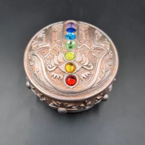 Hamsa Round Stash Box w/ Chakra Jewel Lid | 3.25