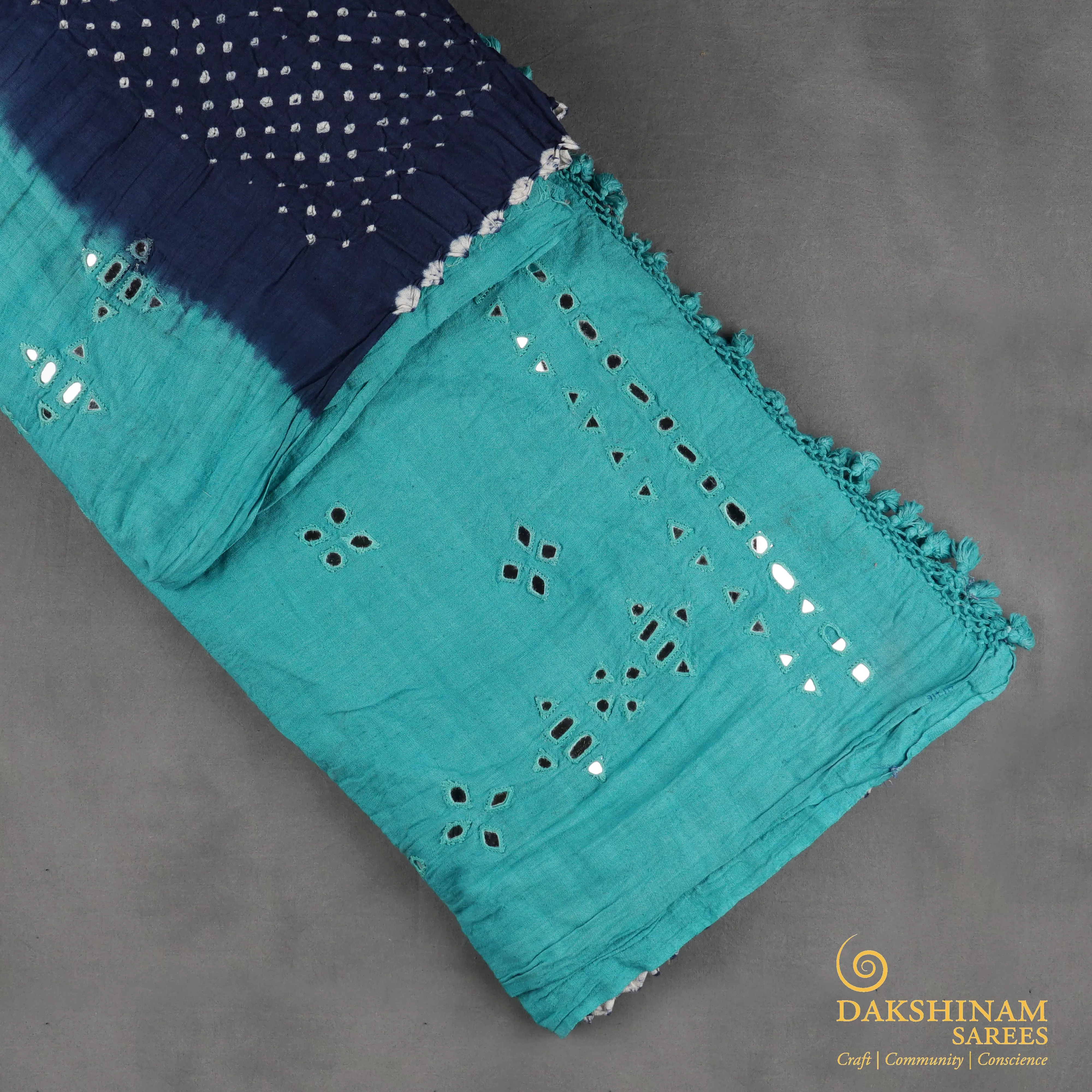 Handwoven Bue with Turquoise Kala Cotton Saree - 1787N023110DSC