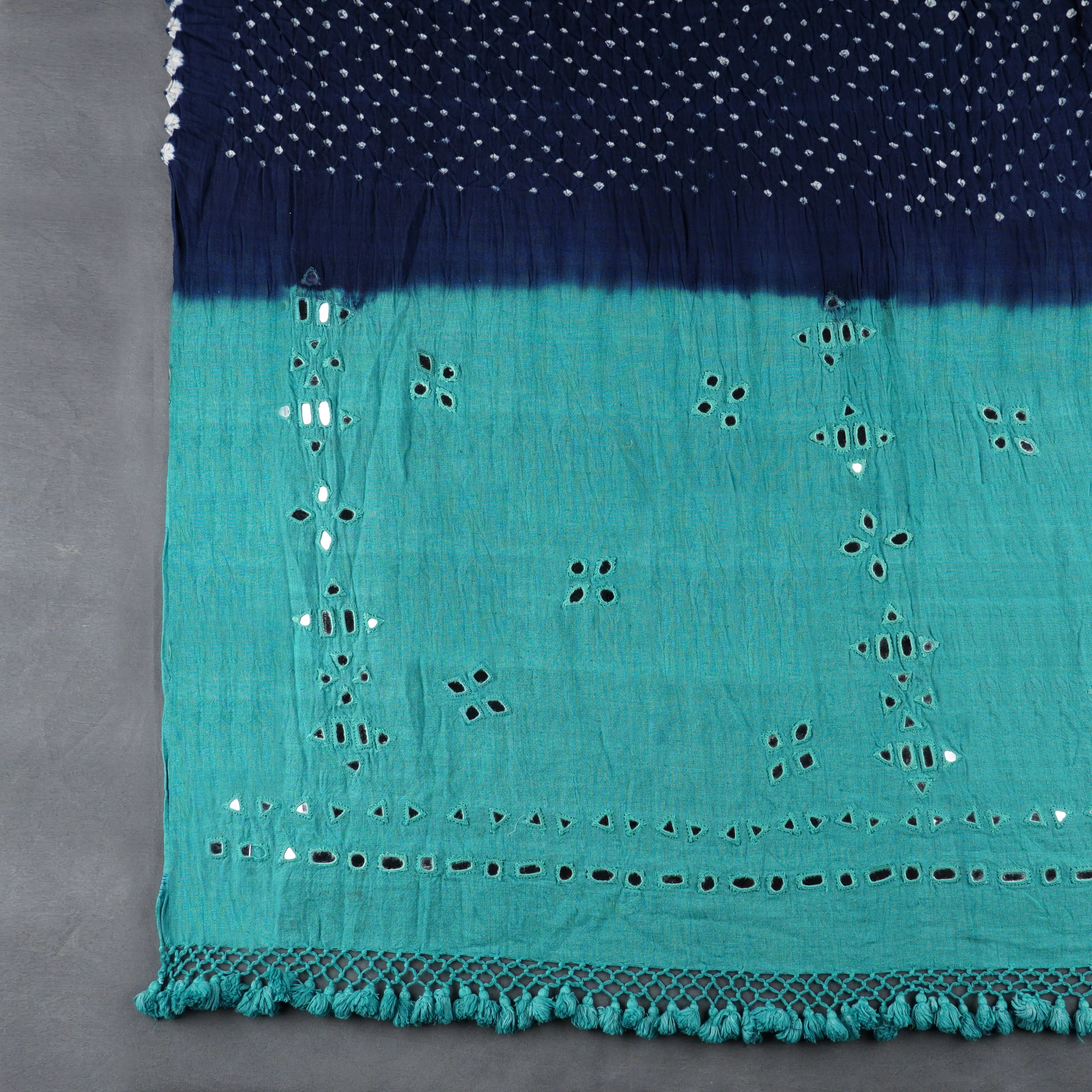 Handwoven Bue with Turquoise Kala Cotton Saree - 1787N023110DSC