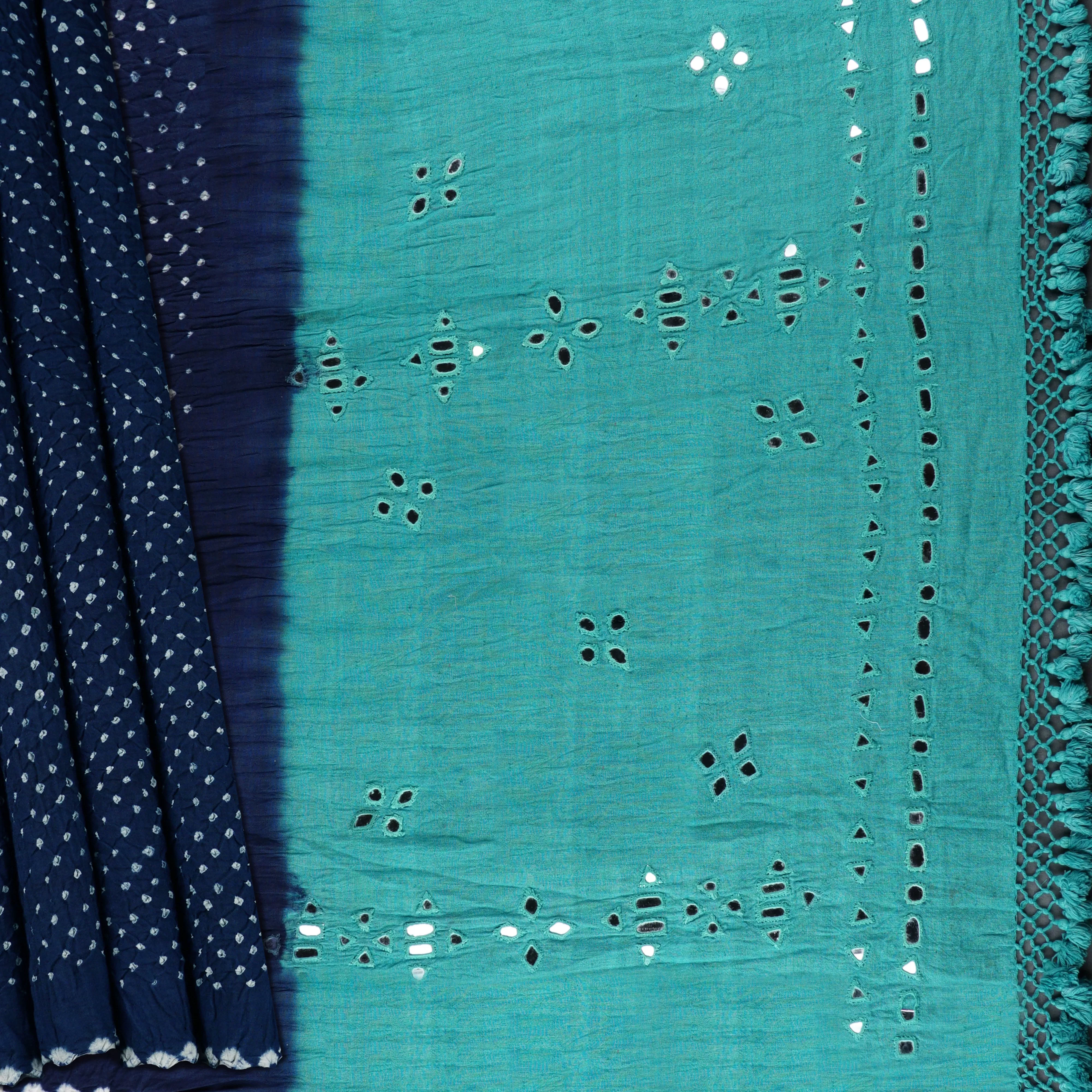 Handwoven Bue with Turquoise Kala Cotton Saree - 1787N023110DSC