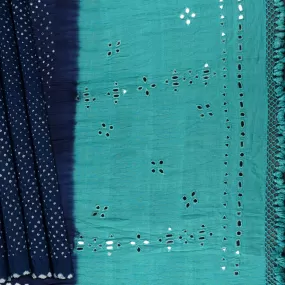 Handwoven Bue with Turquoise Kala Cotton Saree - 1787N023110DSC