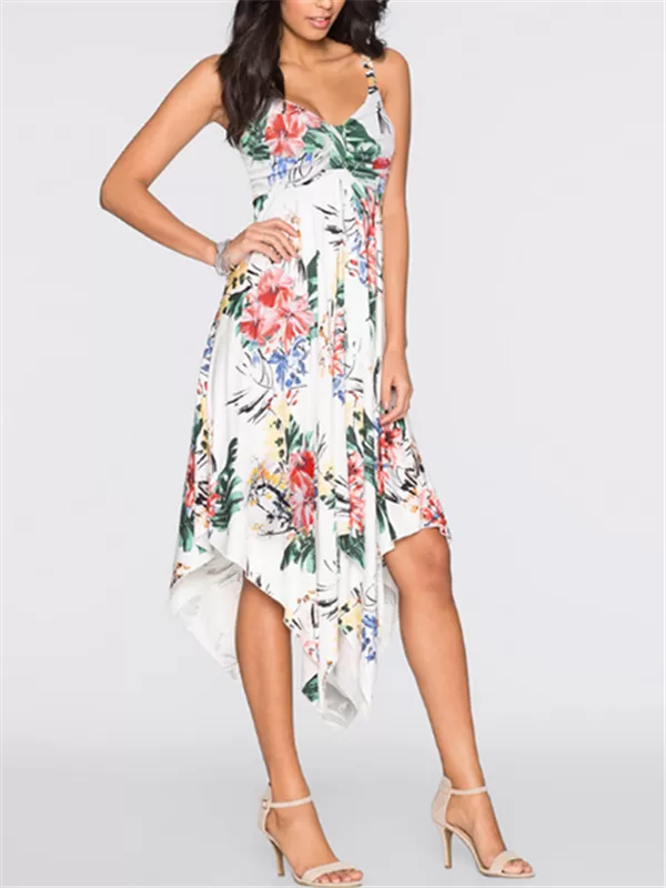 Irregular Sleeveless Harness Printed Dress