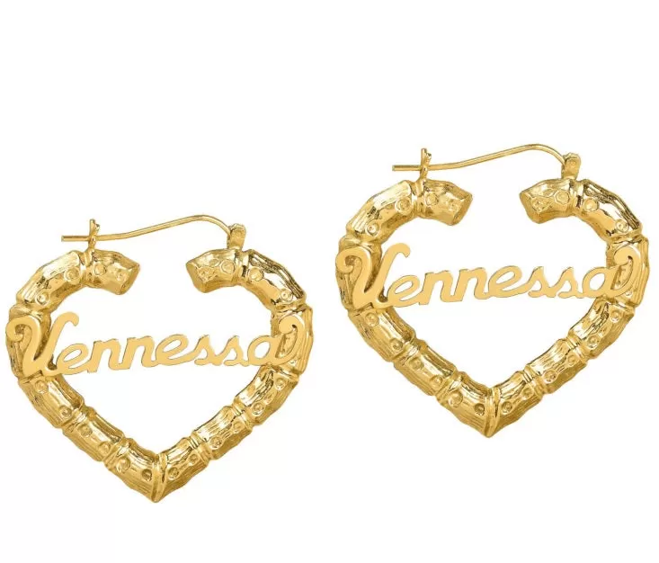 Kids Heart Name Bamboo Hoop Earrings