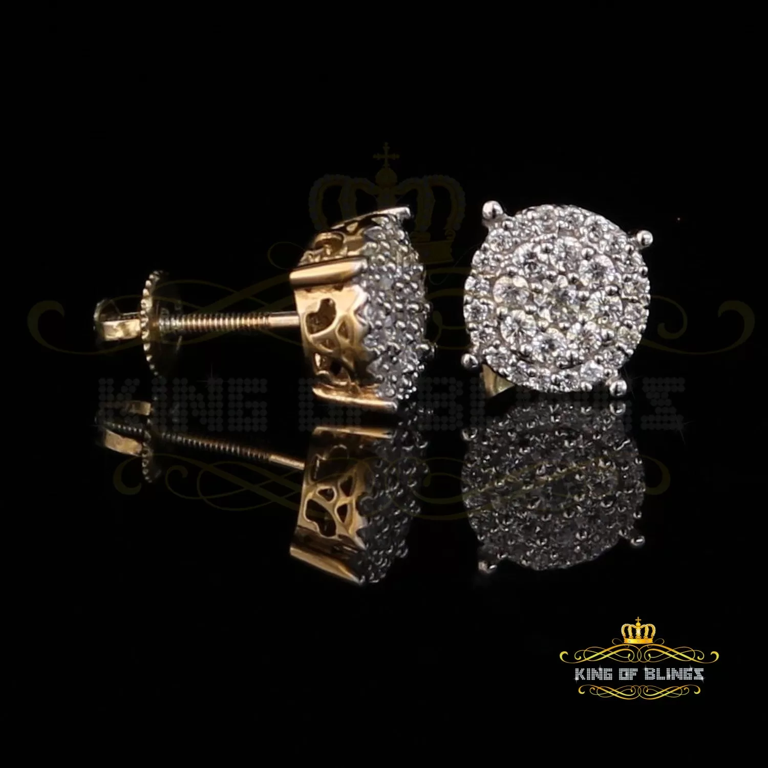 King of Bling's 925 Yellow Sterling Silver 0.86ct Cubic Zirconia Round Women's Hip Hop Earrings