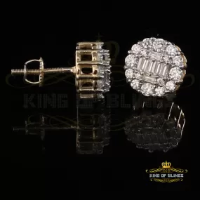 King of Bling's Aretes Para Hombre 925 Yellow Silver 1.98ct Cubic Zirconia Round Women's Earring