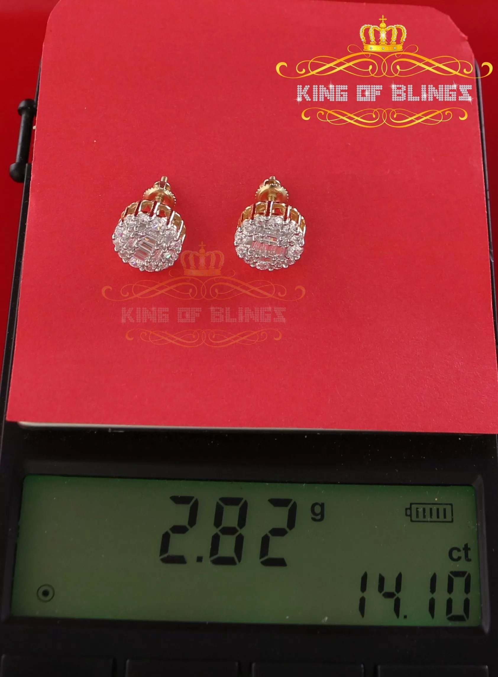 King of Bling's Aretes Para Hombre 925 Yellow Silver 1.98ct Cubic Zirconia Round Women's Earring