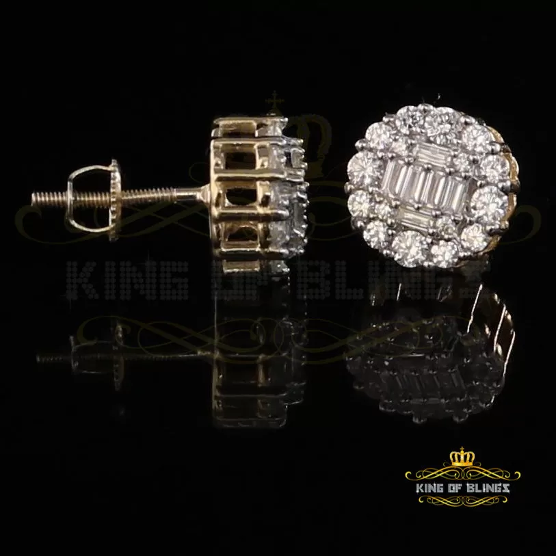 King of Bling's Aretes Para Hombre 925 Yellow Silver 1.98ct Cubic Zirconia Round Women's Earring