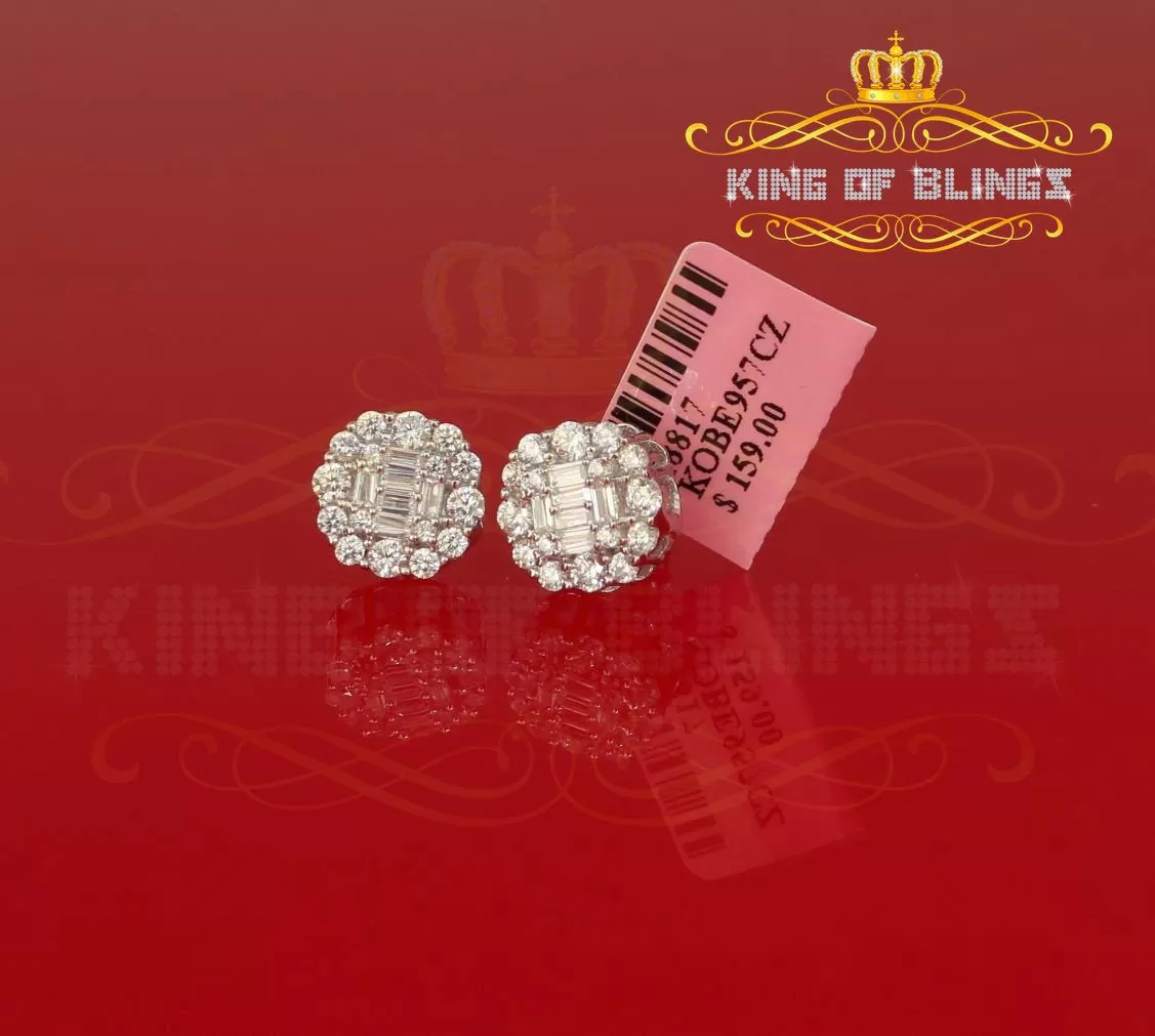 King of Blings White Silver 1.06ct Cubic Zirconia Round Floral Earrings Womens/Mens