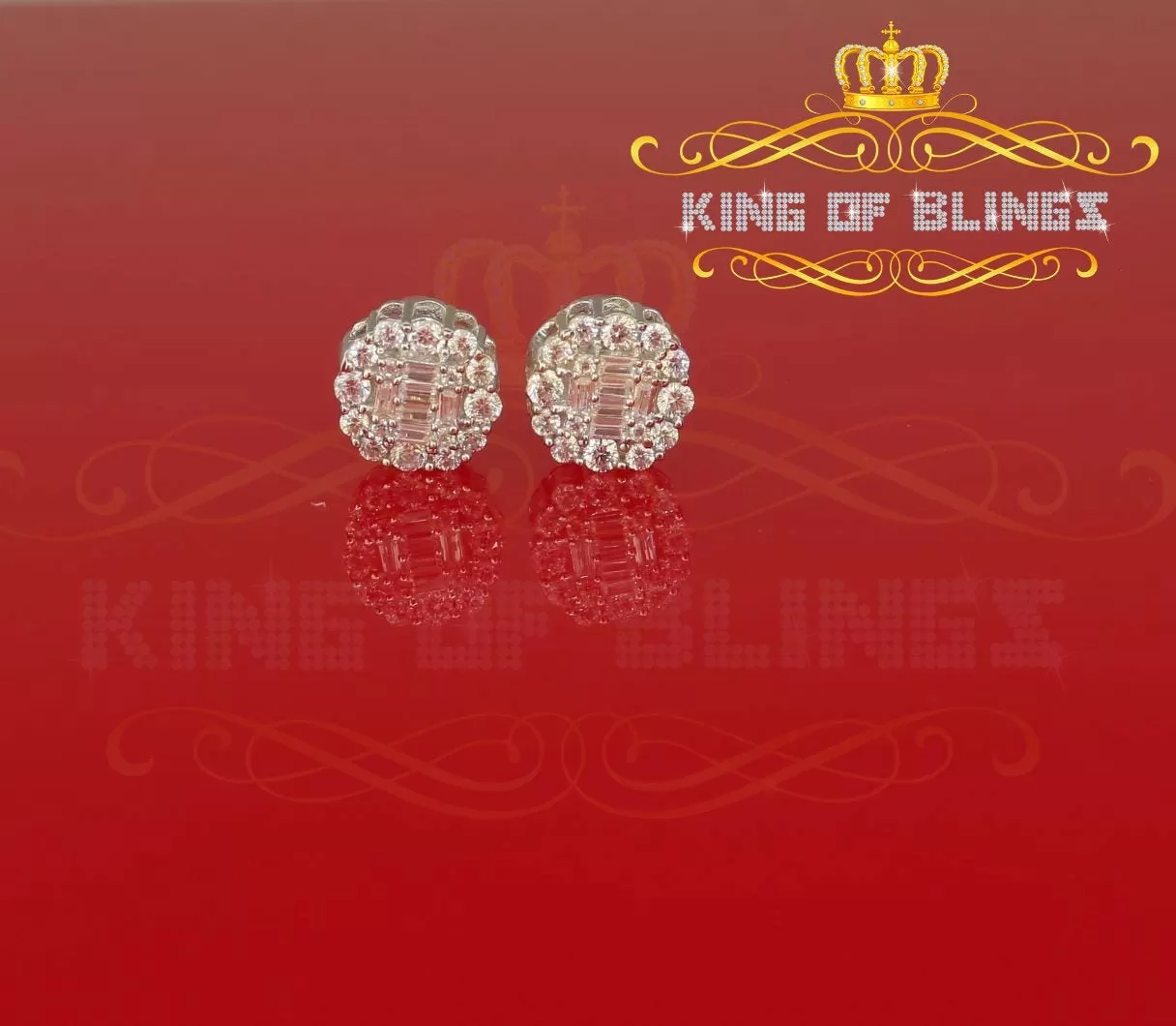 King of Blings White Silver 1.06ct Cubic Zirconia Round Floral Earrings Womens/Mens