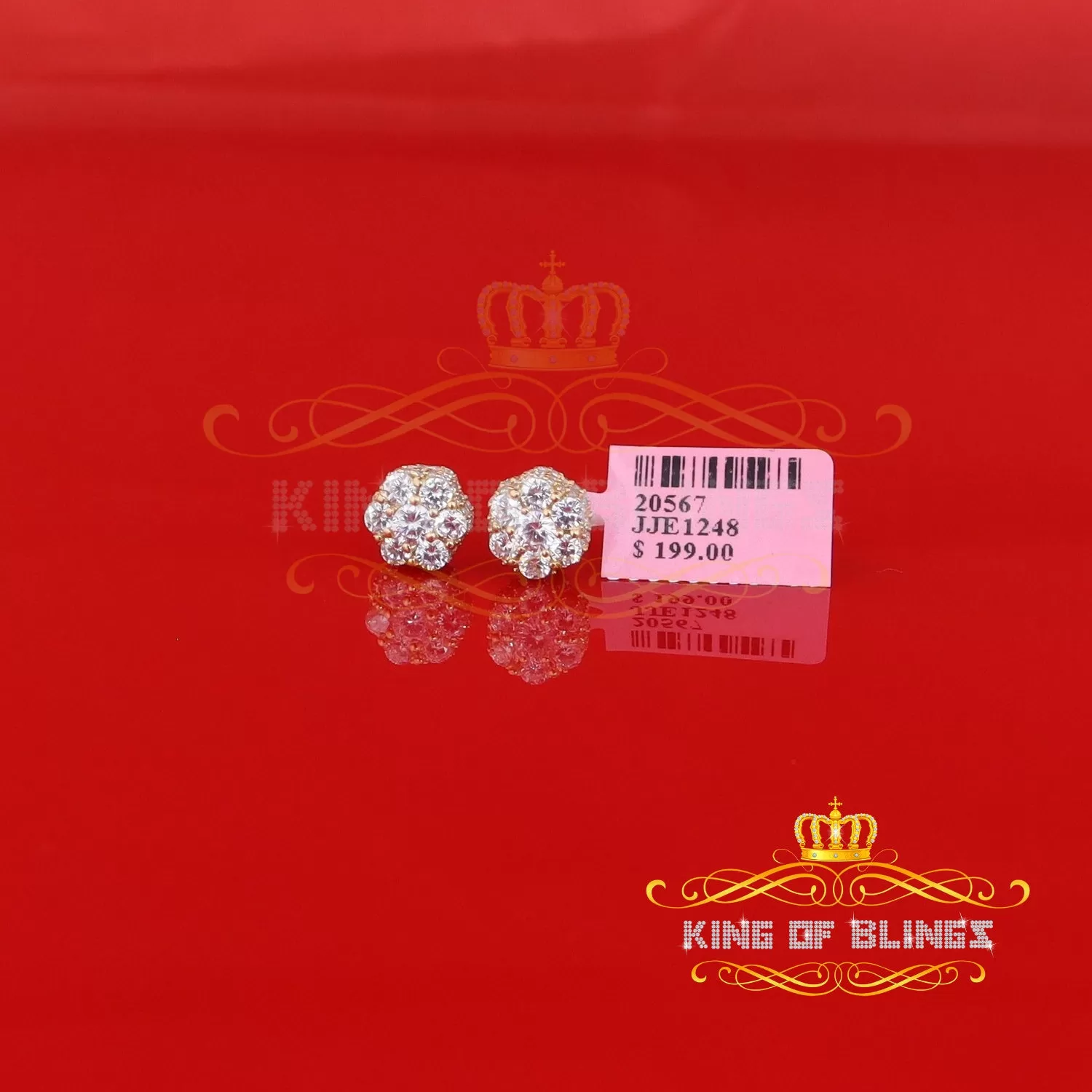 King of Blings- 1.50ct Cubic Zirconia Sterling White Silver For Men's / Women's Round Earrings