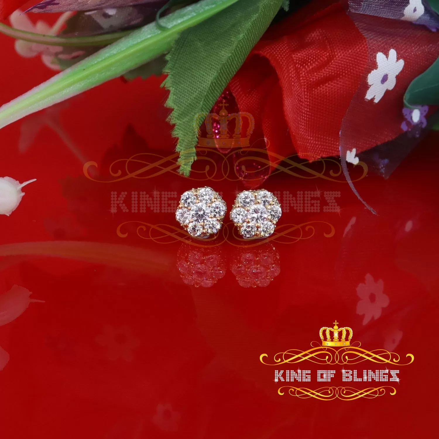 King of Blings- 1.50ct Cubic Zirconia Sterling White Silver For Men's / Women's Round Earrings