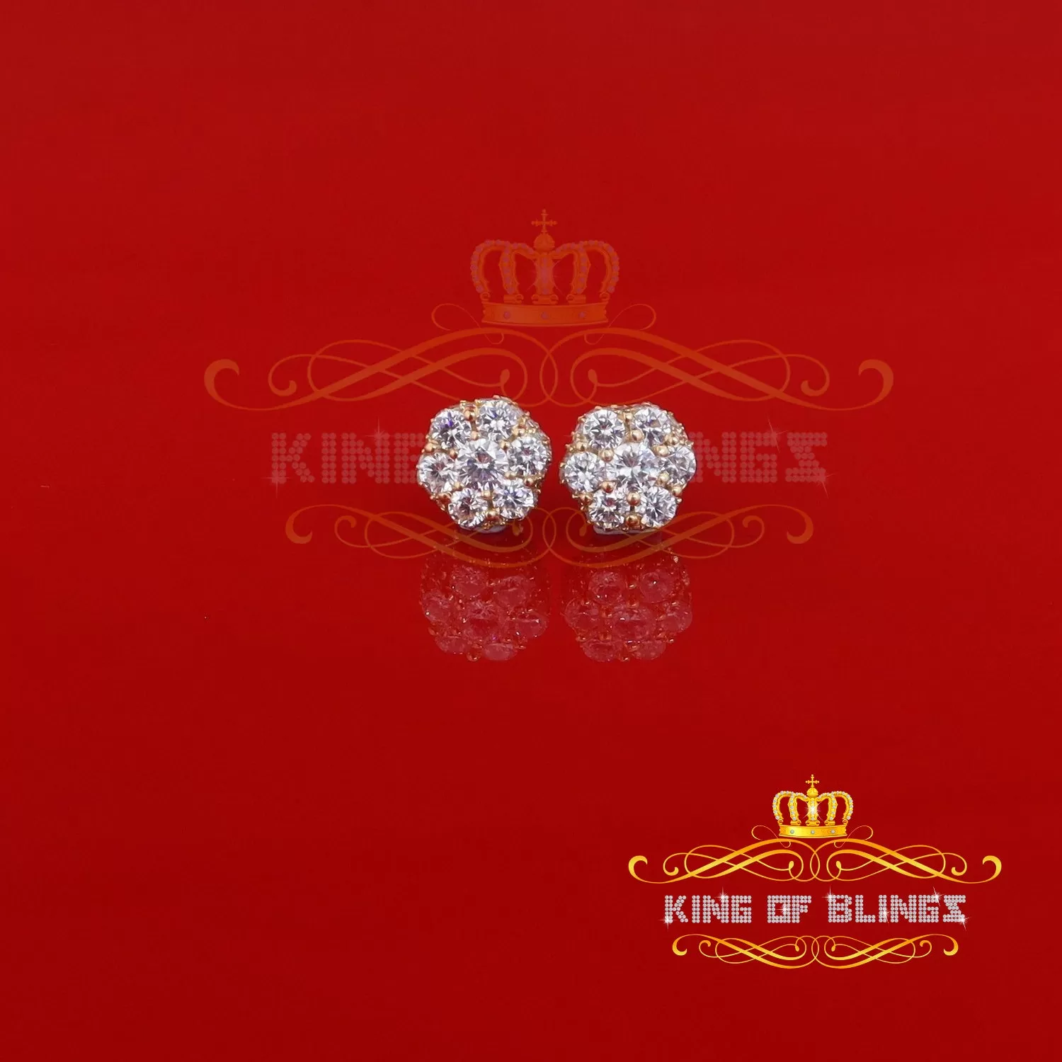 King of Blings- 1.50ct Cubic Zirconia Sterling White Silver For Men's / Women's Round Earrings