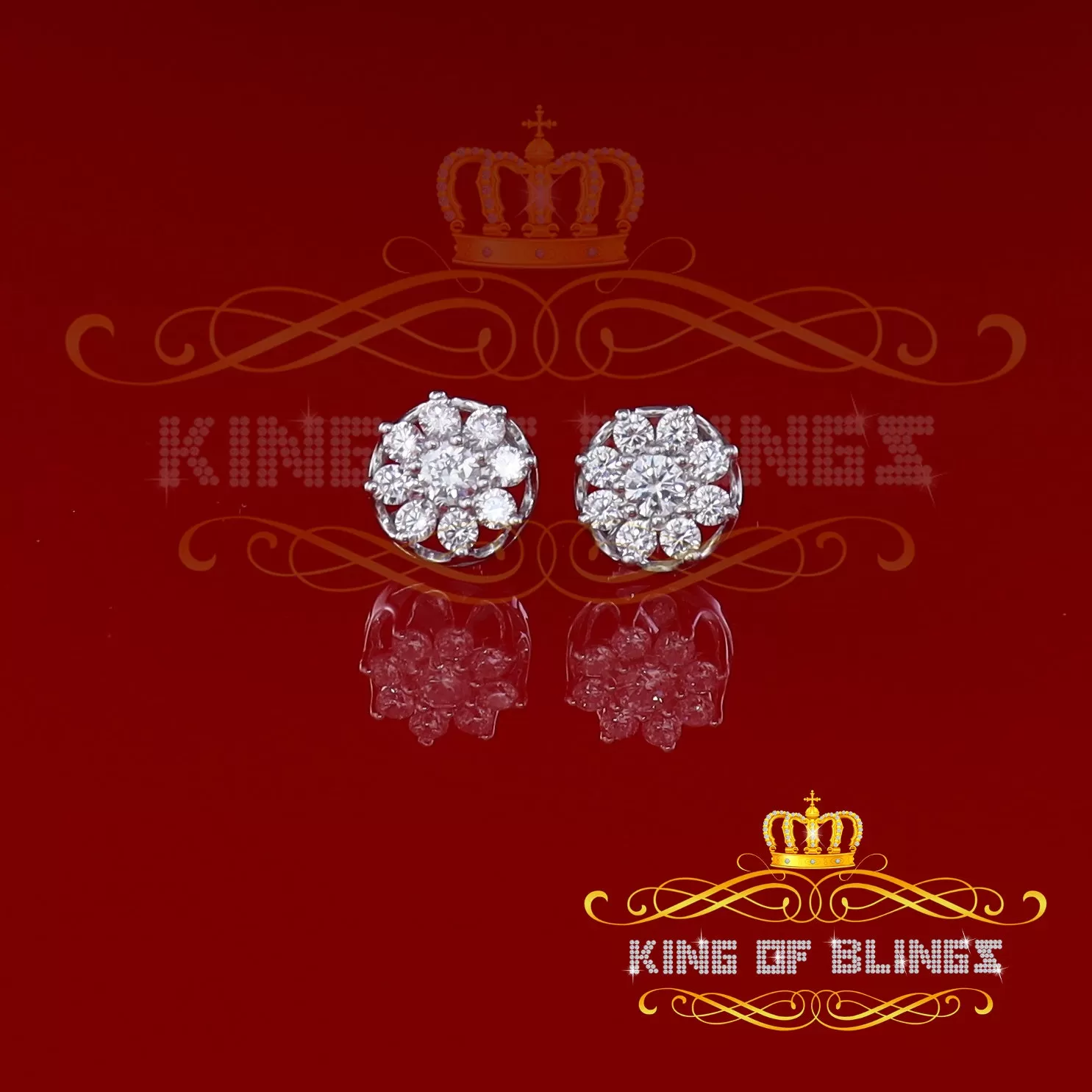 King of Blings- 1.94ct Cubic Zirconia 925 White Sterling Silver Women's Hip Hop Flower Earrings