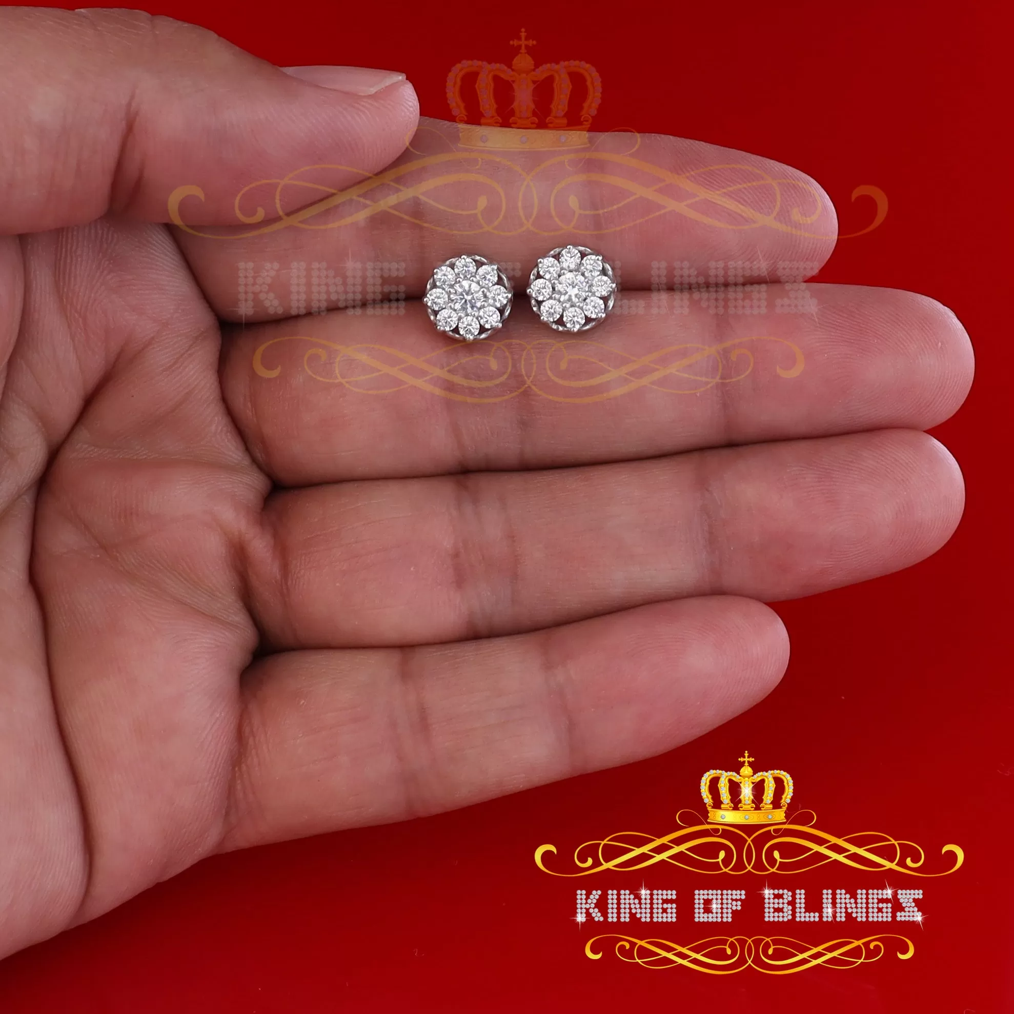 King of Blings- 1.94ct Cubic Zirconia 925 White Sterling Silver Women's Hip Hop Flower Earrings