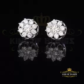 King of Blings- 1.94ct Cubic Zirconia 925 White Sterling Silver Women's Hip Hop Flower Earrings