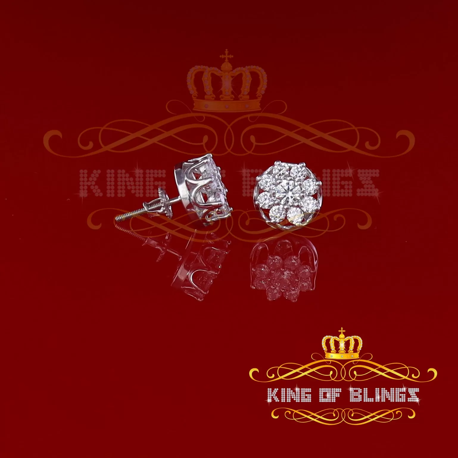 King of Blings- 1.94ct Cubic Zirconia 925 White Sterling Silver Women's Hip Hop Flower Earrings