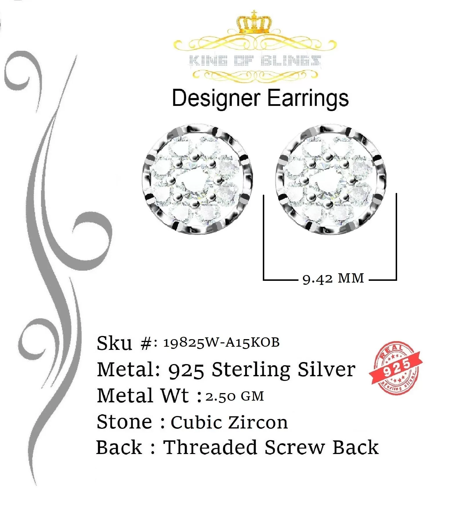 King of Blings- 1.94ct Cubic Zirconia 925 White Sterling Silver Women's Hip Hop Flower Earrings