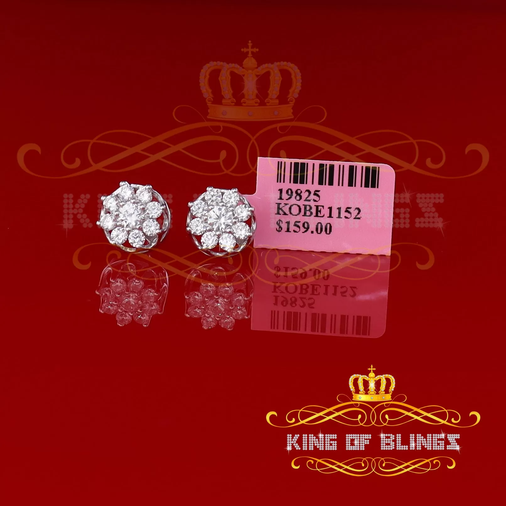 King of Blings- 1.94ct Cubic Zirconia 925 White Sterling Silver Women's Hip Hop Flower Earrings