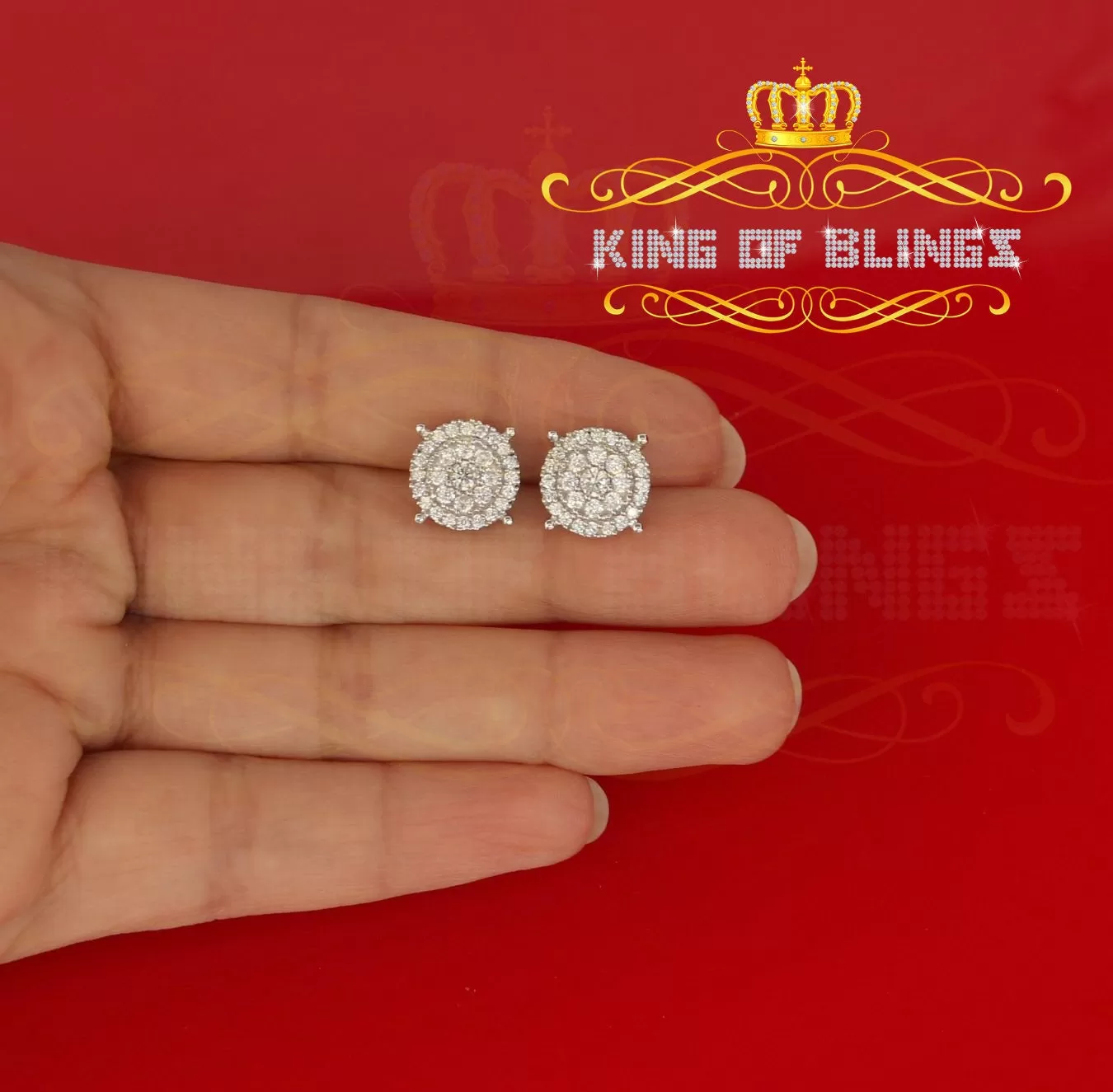 King of Blings- 1.96ct Cubic Zirconia Aretes Para Hombre 925 White Silver Women's Round Earring