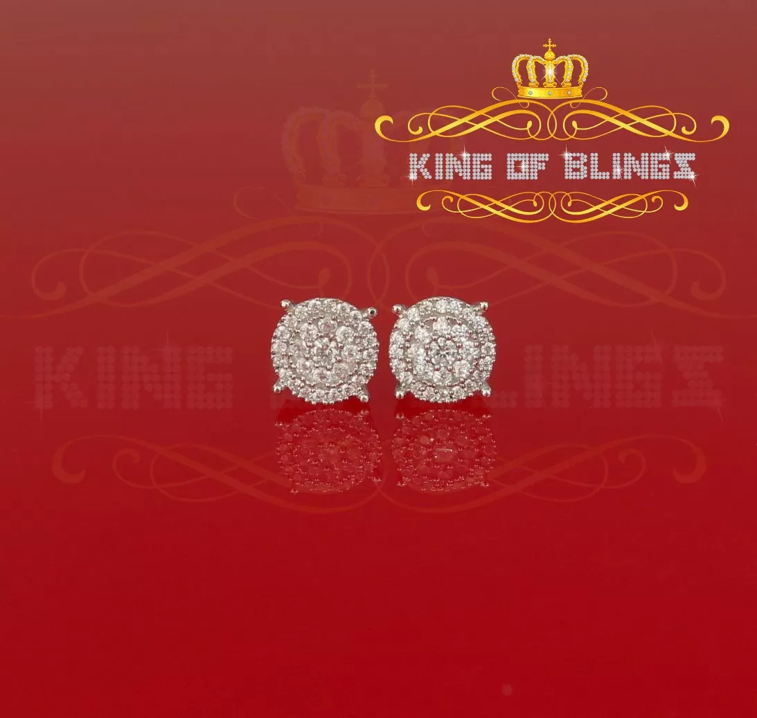 King of Blings- 1.96ct Cubic Zirconia Aretes Para Hombre 925 White Silver Women's Round Earring