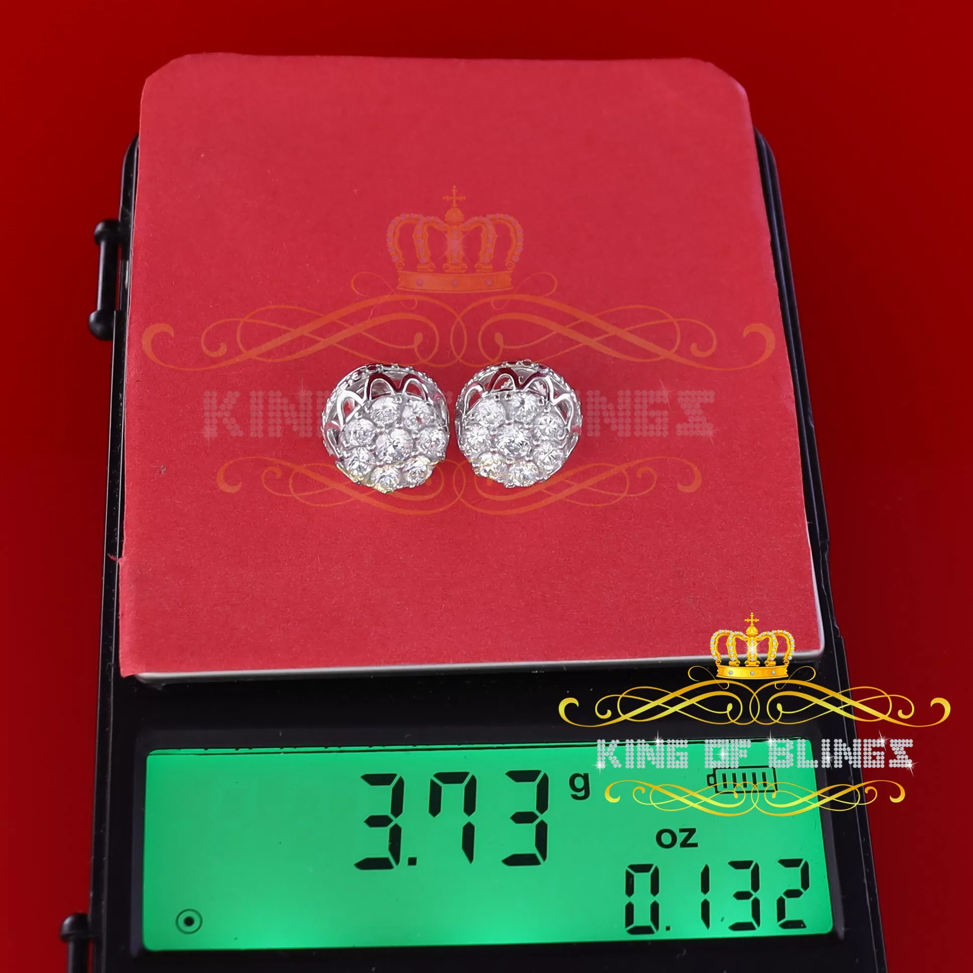 King of Blings- 3.28ct Cubic Zirconia 925 White Silver Women's & Men's Hip Hop Flower Earrings