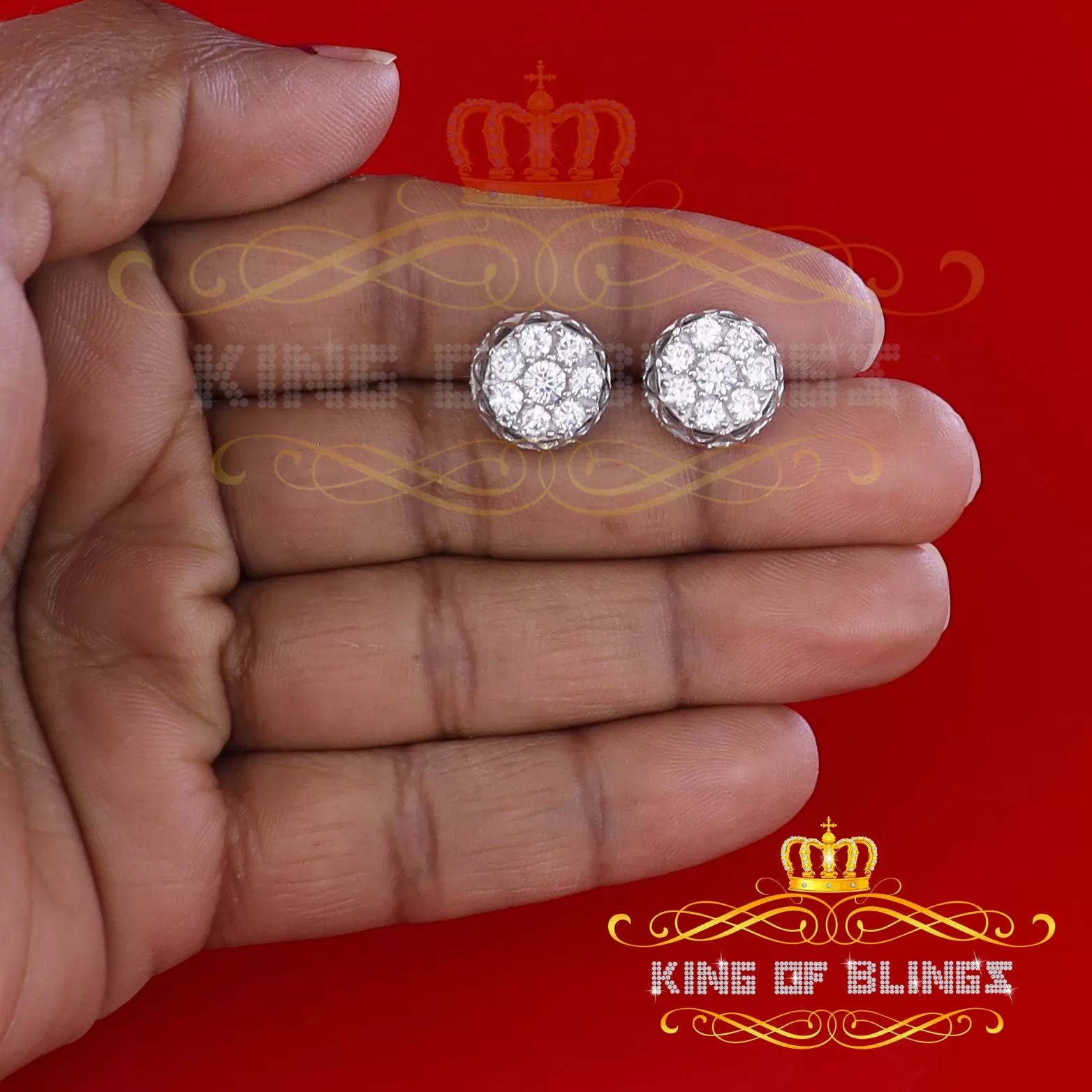 King of Blings- 3.28ct Cubic Zirconia 925 White Silver Women's & Men's Hip Hop Flower Earrings