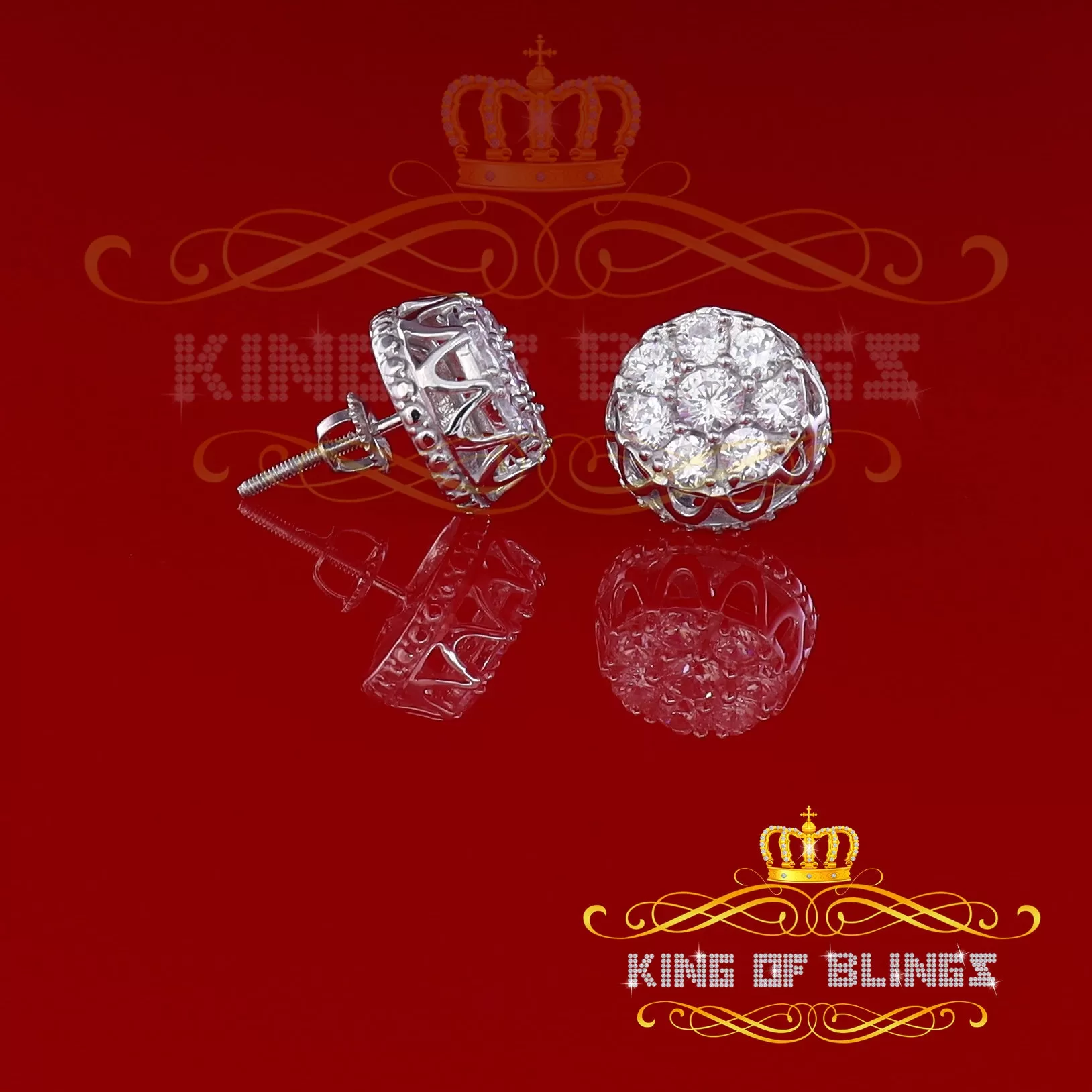 King of Blings- 3.28ct Cubic Zirconia 925 White Silver Women's & Men's Hip Hop Flower Earrings