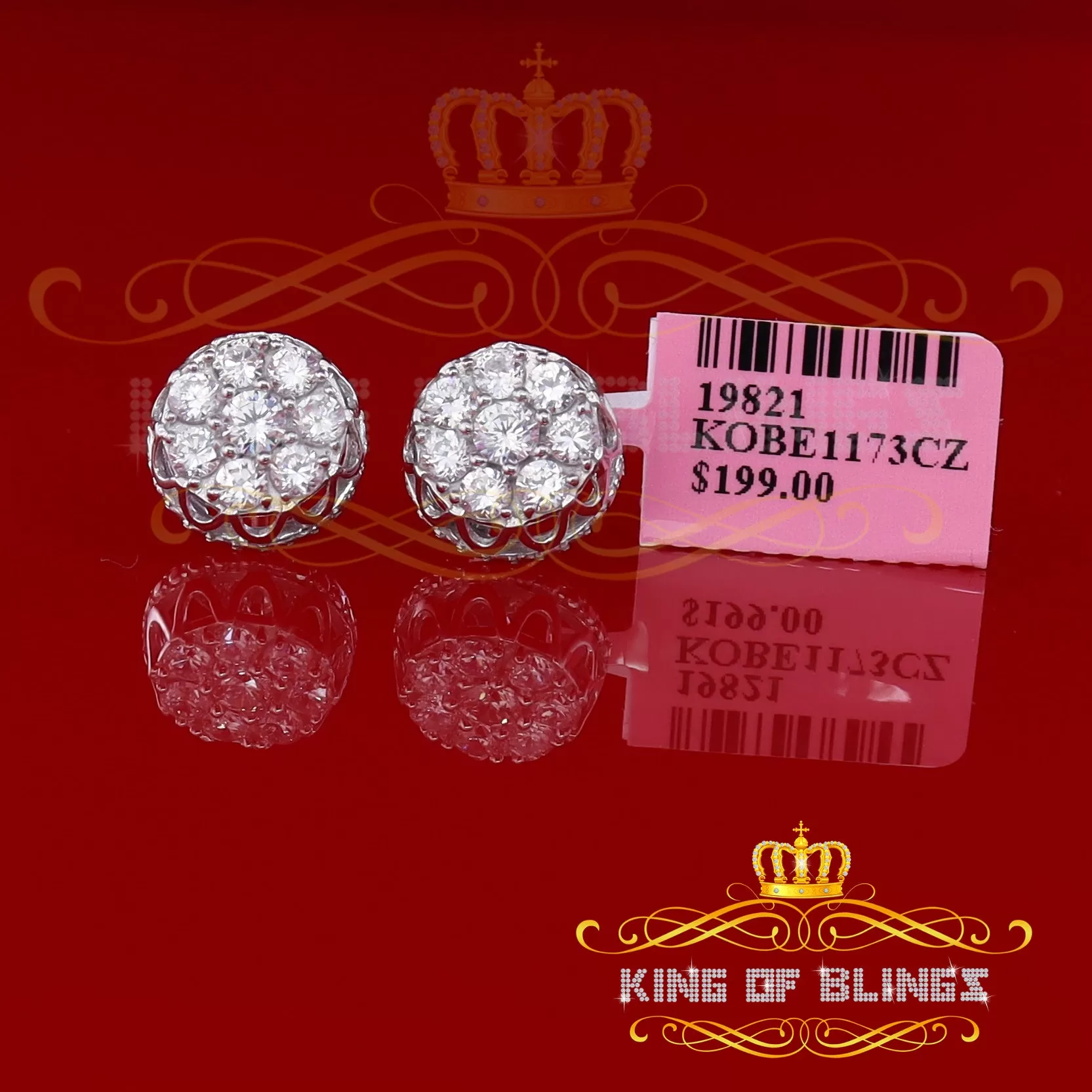 King of Blings- 3.28ct Cubic Zirconia 925 White Silver Women's & Men's Hip Hop Flower Earrings