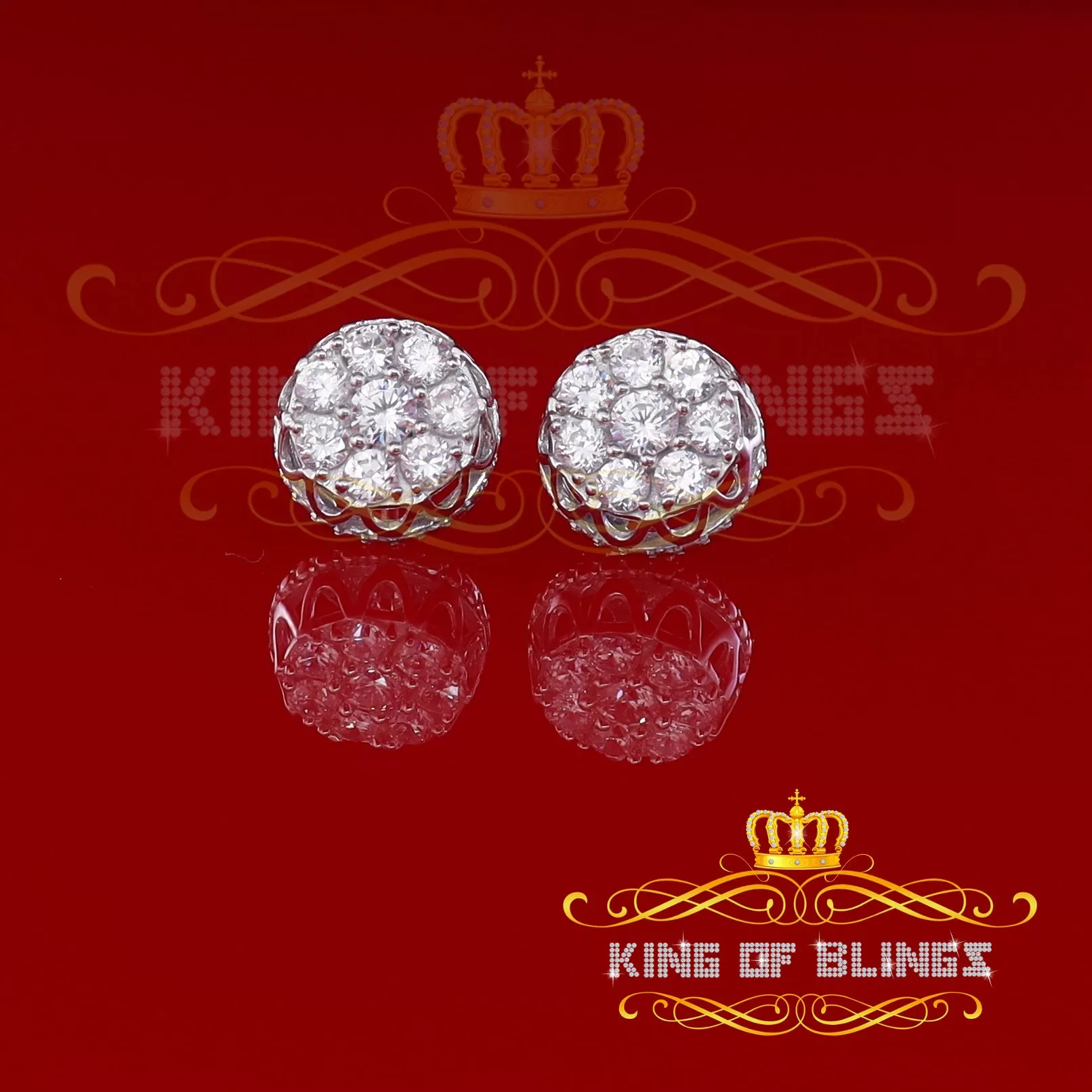 King of Blings- 3.28ct Cubic Zirconia 925 White Silver Women's & Men's Hip Hop Flower Earrings