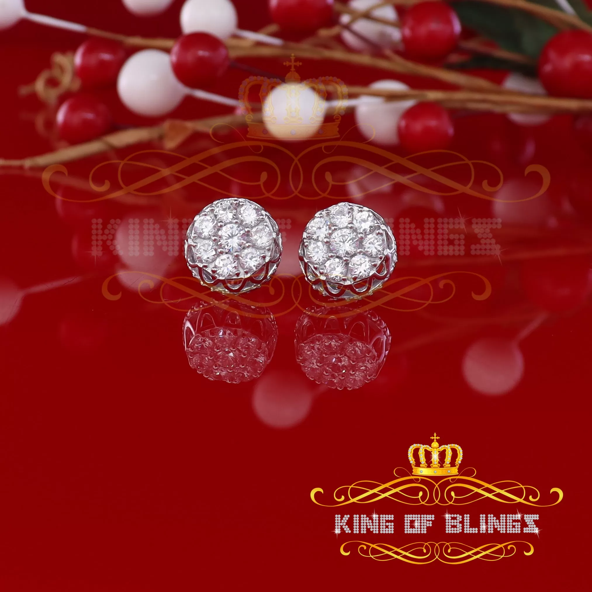 King of Blings- 3.28ct Cubic Zirconia 925 White Silver Women's & Men's Hip Hop Flower Earrings