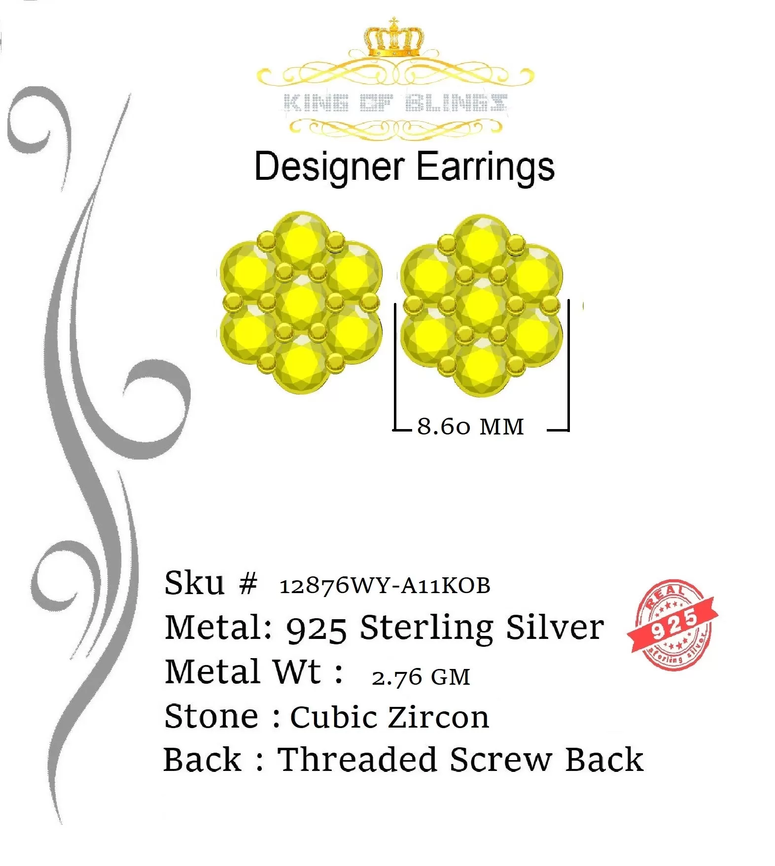 King of Blings- 4.12ct Cubic Zirconia 925 White Sterling Silver Women's Hip Hop Flower Earring