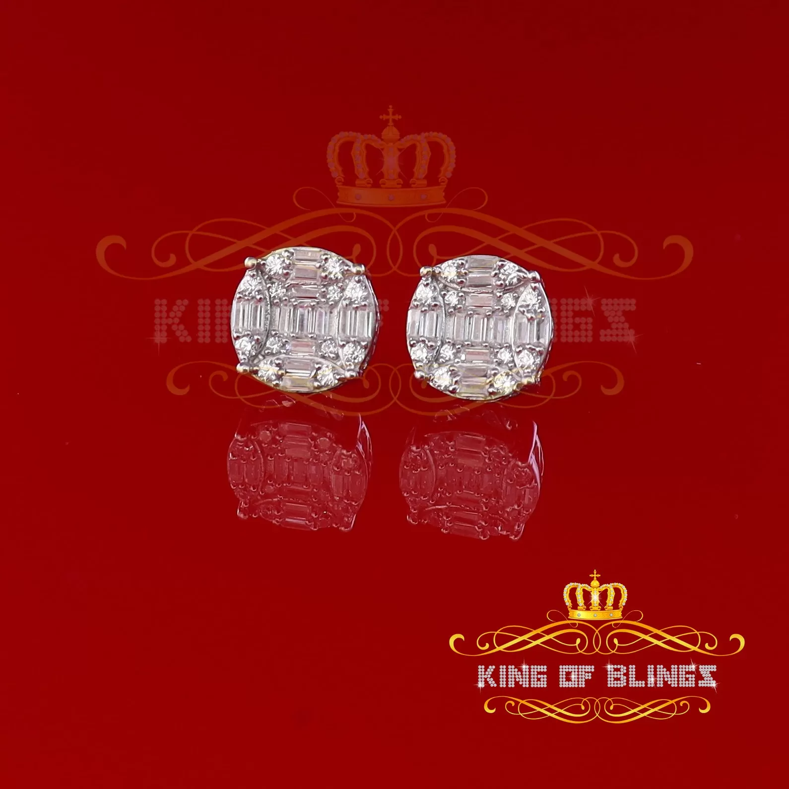 King of Blings- 925 Silver Real 1.02ct Cubic Zirconia Round White Earrings For Men's & Women's