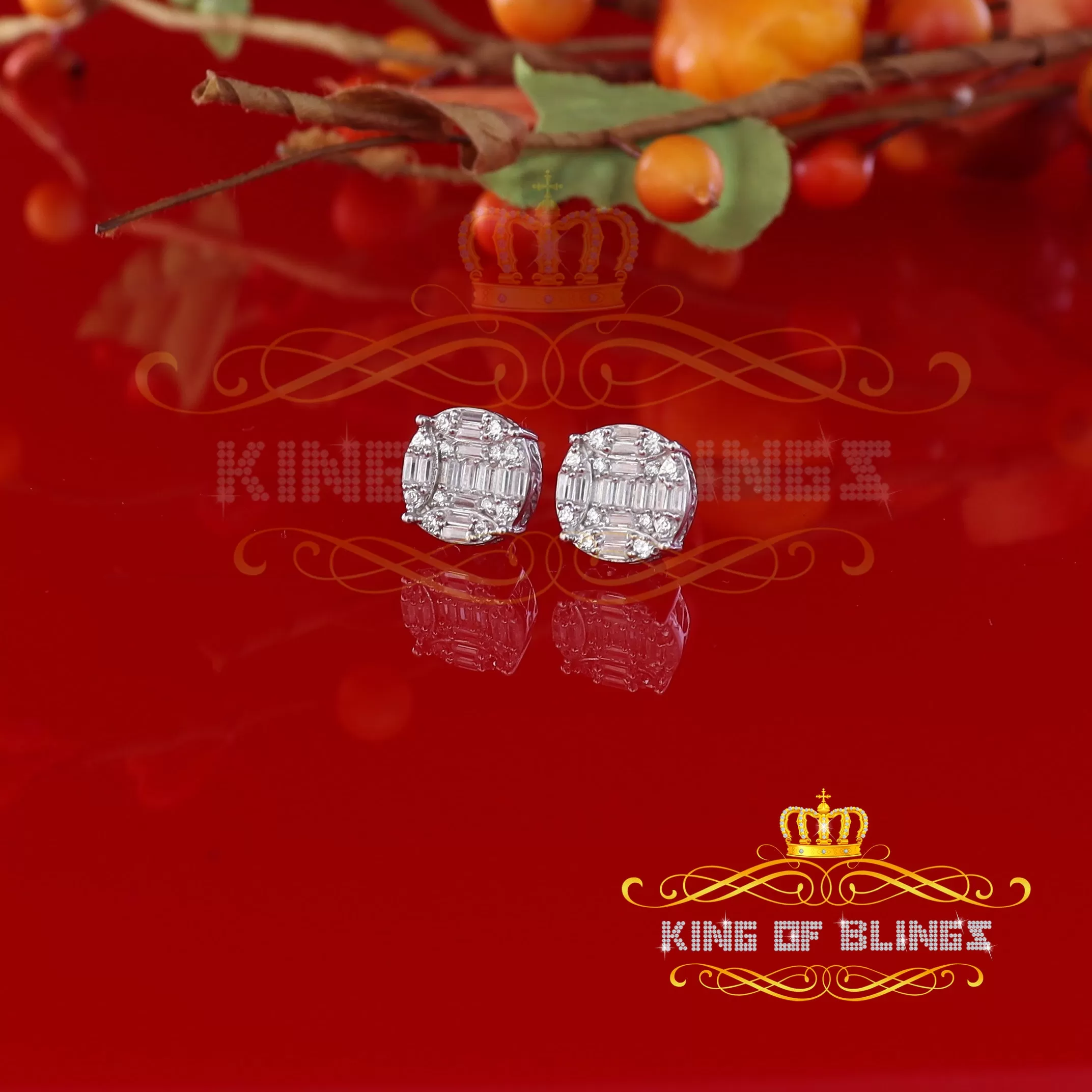 King of Blings- 925 Silver Real 1.02ct Cubic Zirconia Round White Earrings For Men's & Women's