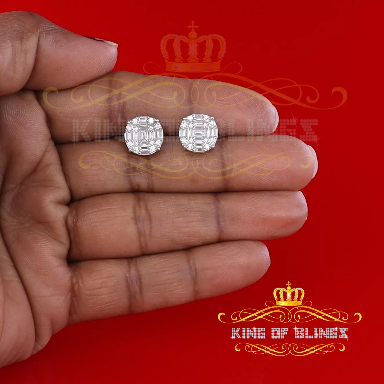 King of Blings- 925 Silver Real 1.02ct Cubic Zirconia Round White Earrings For Men's & Women's