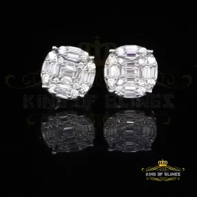 King of Blings- 925 Silver Real 1.02ct Cubic Zirconia Round White Earrings For Men's & Women's