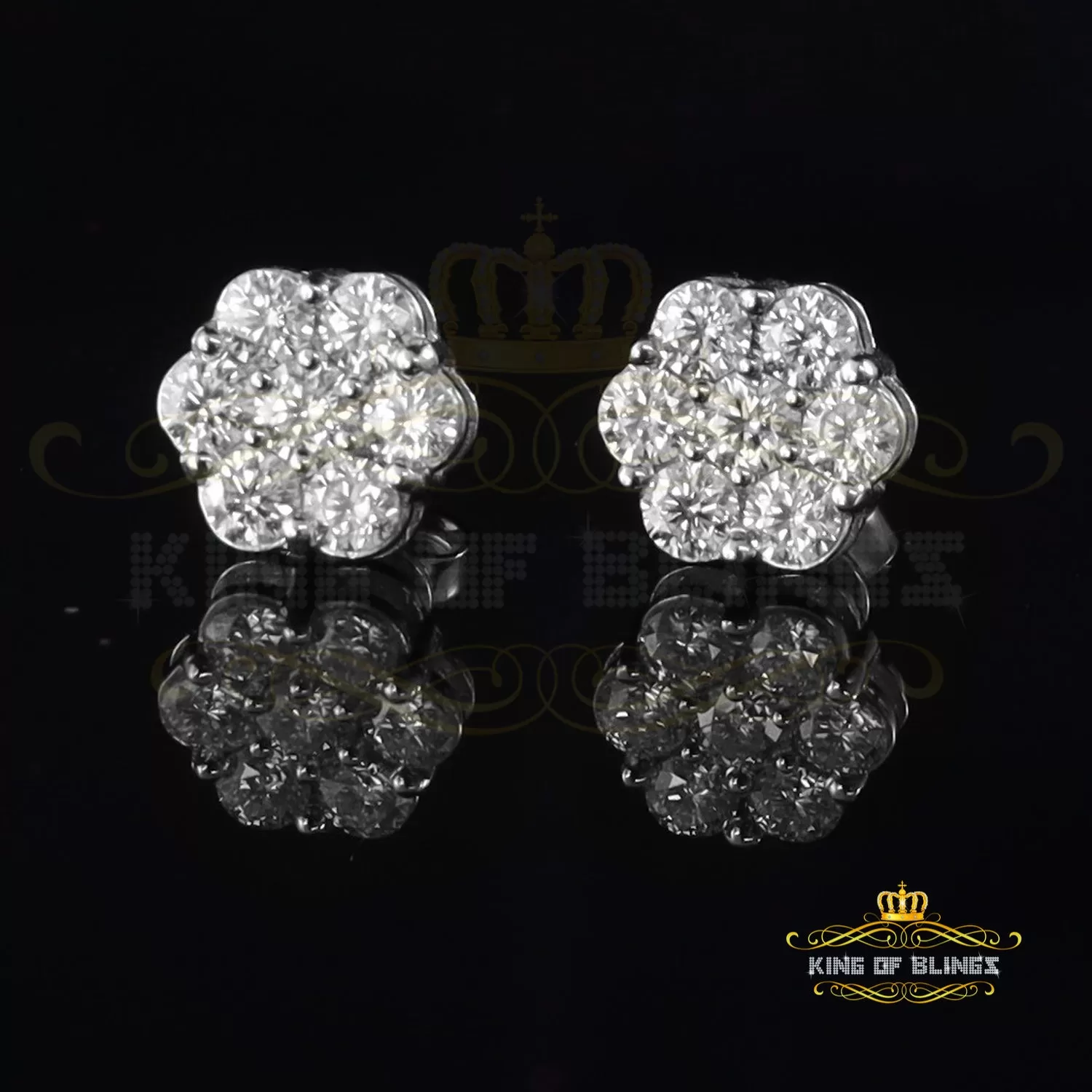 King of Blings- 925 Silver White 1.56ct Cubic Zirconia Hip Hop Floral Women's & Men's Earrings