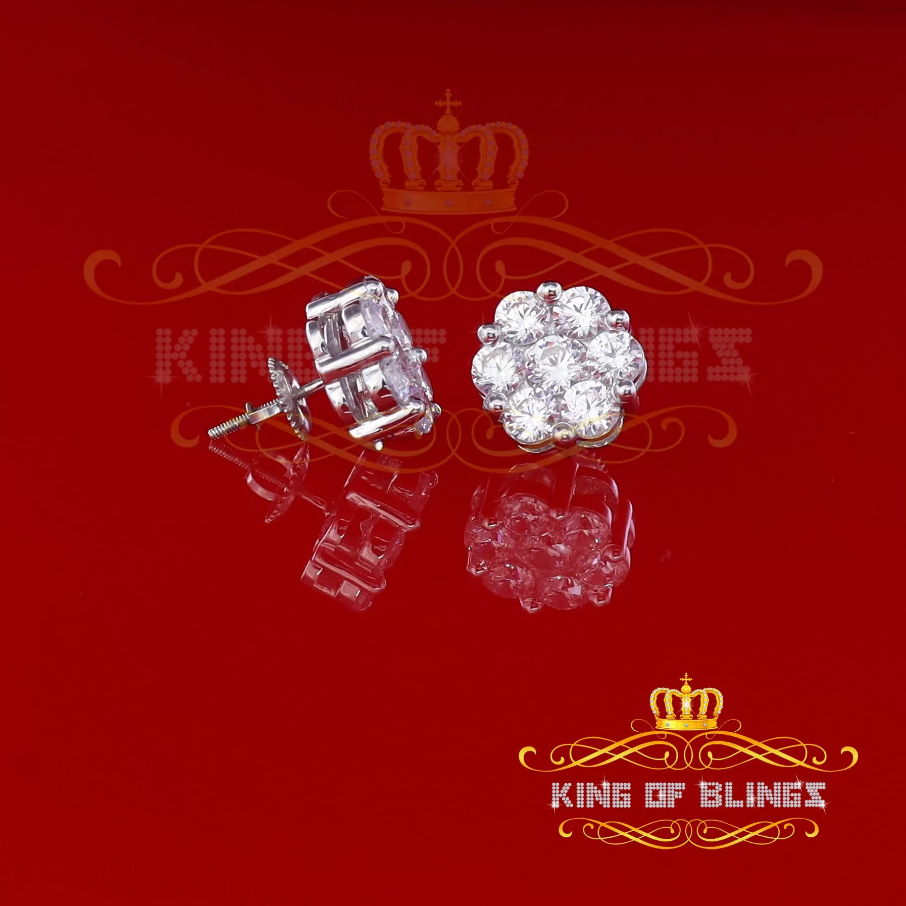 King of Blings- 925 Silver White 1.56ct Cubic Zirconia Hip Hop Floral Women's & Men's Earrings