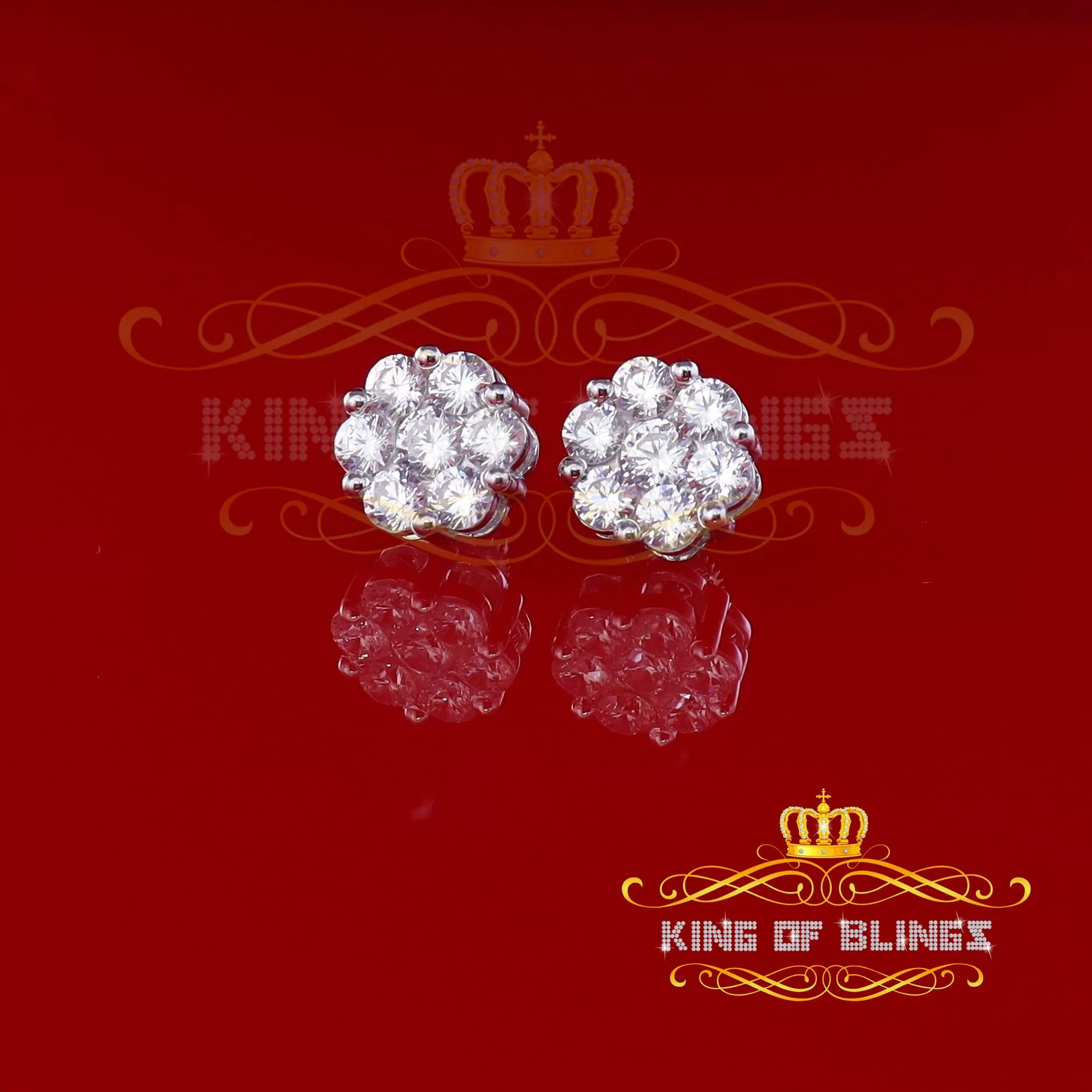 King of Blings- 925 Silver White 1.56ct Cubic Zirconia Hip Hop Floral Women's & Men's Earrings