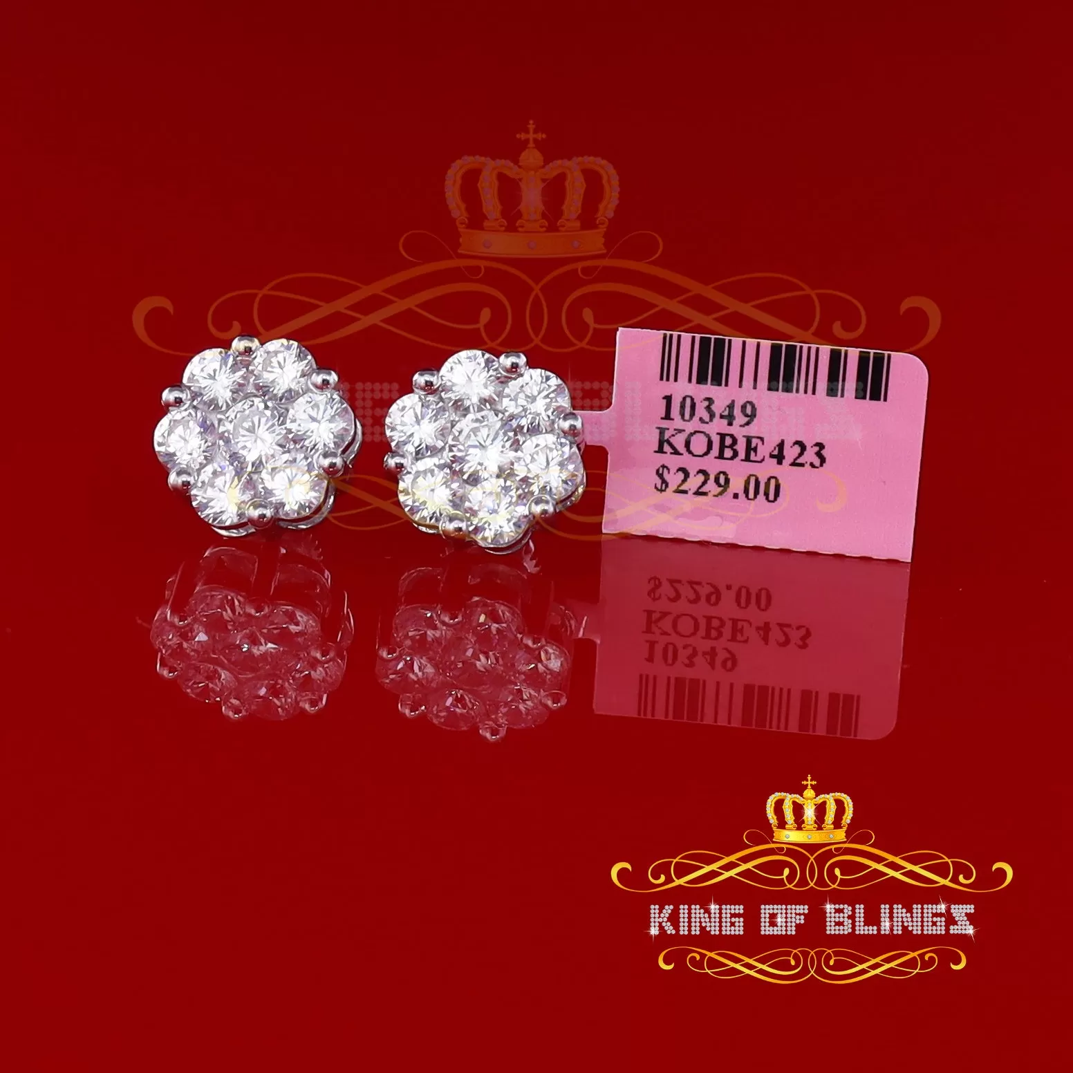 King of Blings- 925 Silver White 1.56ct Cubic Zirconia Hip Hop Floral Women's & Men's Earrings