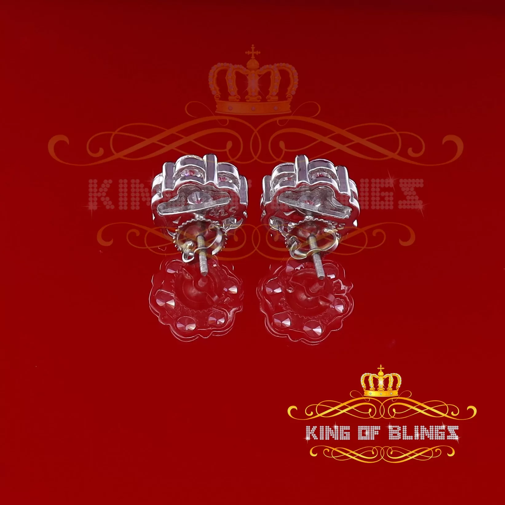 King of Blings- 925 Silver White 1.56ct Cubic Zirconia Hip Hop Floral Women's & Men's Earrings