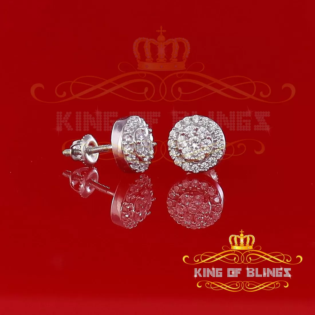 King of Blings- 925 White Silver 0.90ct Cubic Zirconia Women's & Men's Hip Hop Floral Earrings