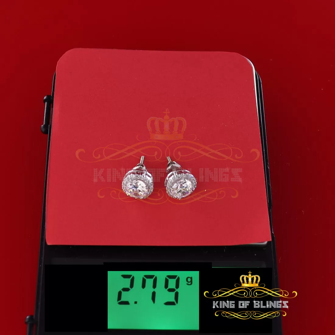 King of Blings- 925 White Silver 4.42ct Cubic Zirconia Women's & Men's Hip Hop Round Earrings