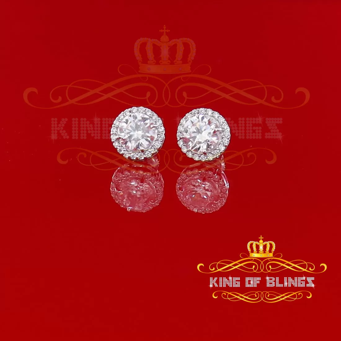 King of Blings- 925 White Silver 4.42ct Cubic Zirconia Women's & Men's Hip Hop Round Earrings