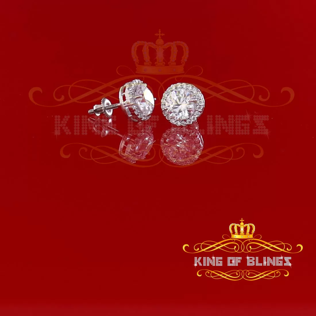 King of Blings- 925 White Silver 4.42ct Cubic Zirconia Women's & Men's Hip Hop Round Earrings