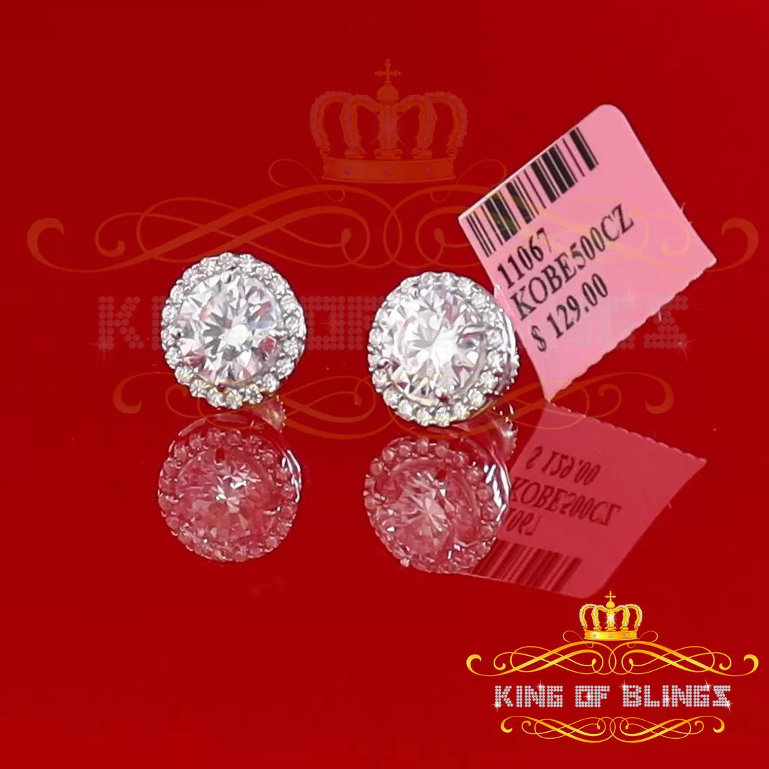 King of Blings- 925 White Silver 4.42ct Cubic Zirconia Women's & Men's Hip Hop Round Earrings